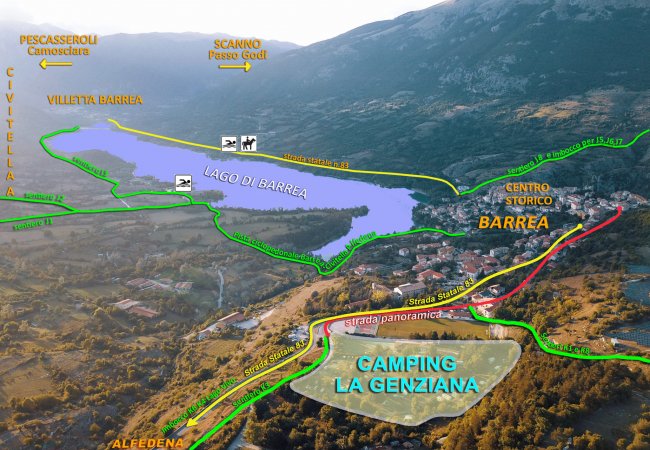 Mappa di un'area con il Lago di Barrea.