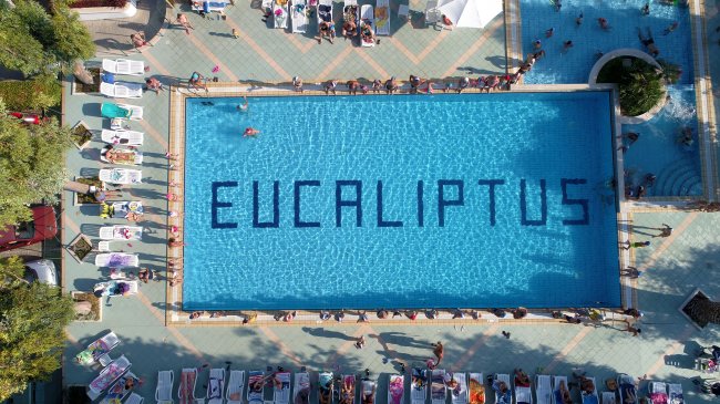 Piscina grande con la scritta