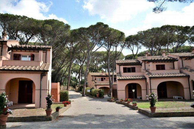 Case con porticati in un ambiente alberato.